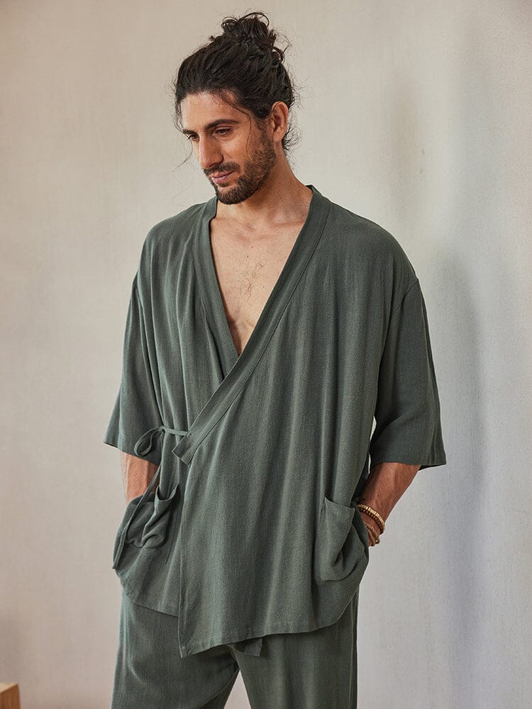 Casual Leinen Blend Hemd Set