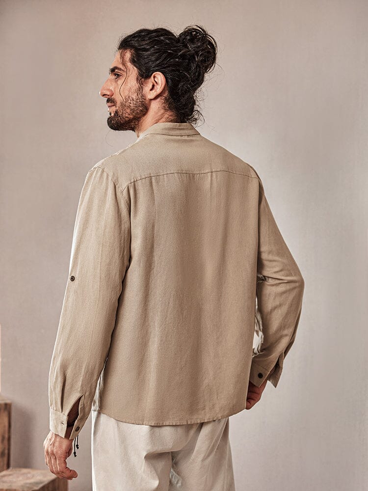 Casual Drawstring Leinen Blend Hemd