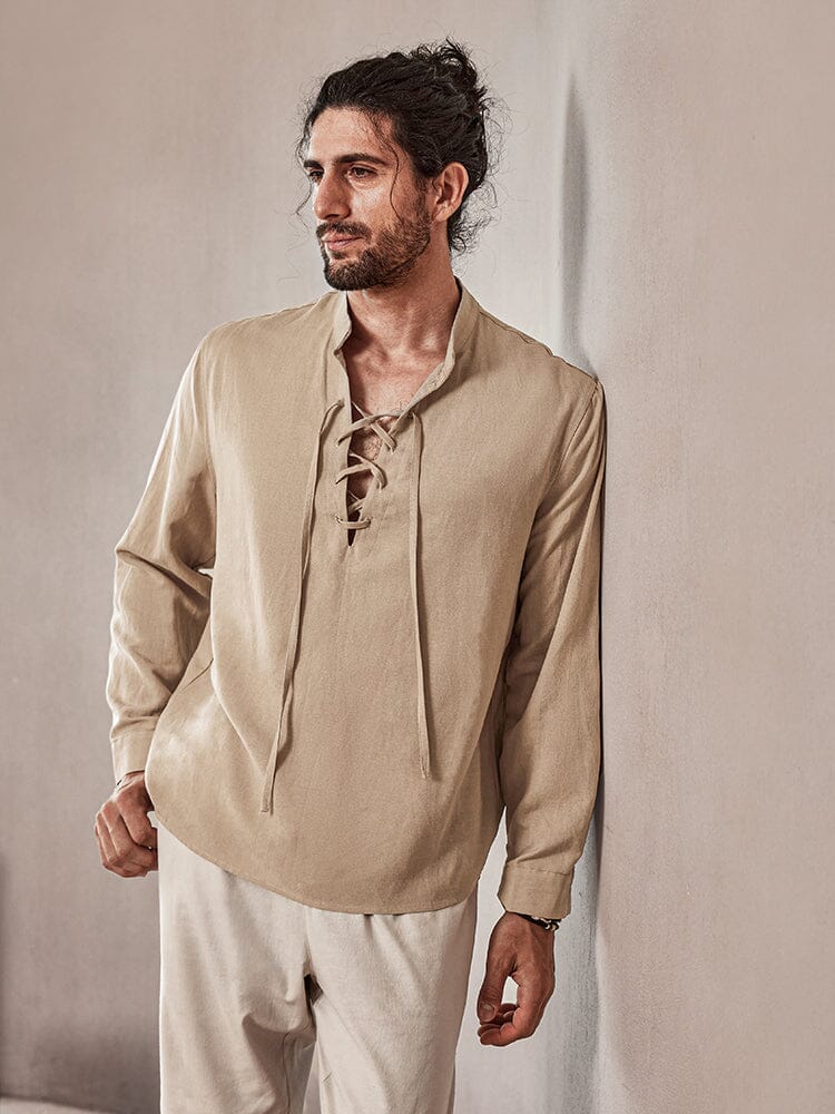 Casual Drawstring Leinen Blend Hemd