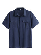 Baumwolle Leinen Uni Color Double Pockets Hemd