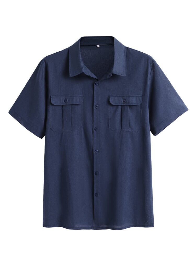 Baumwolle Leinen Uni Color Double Pockets Hemd