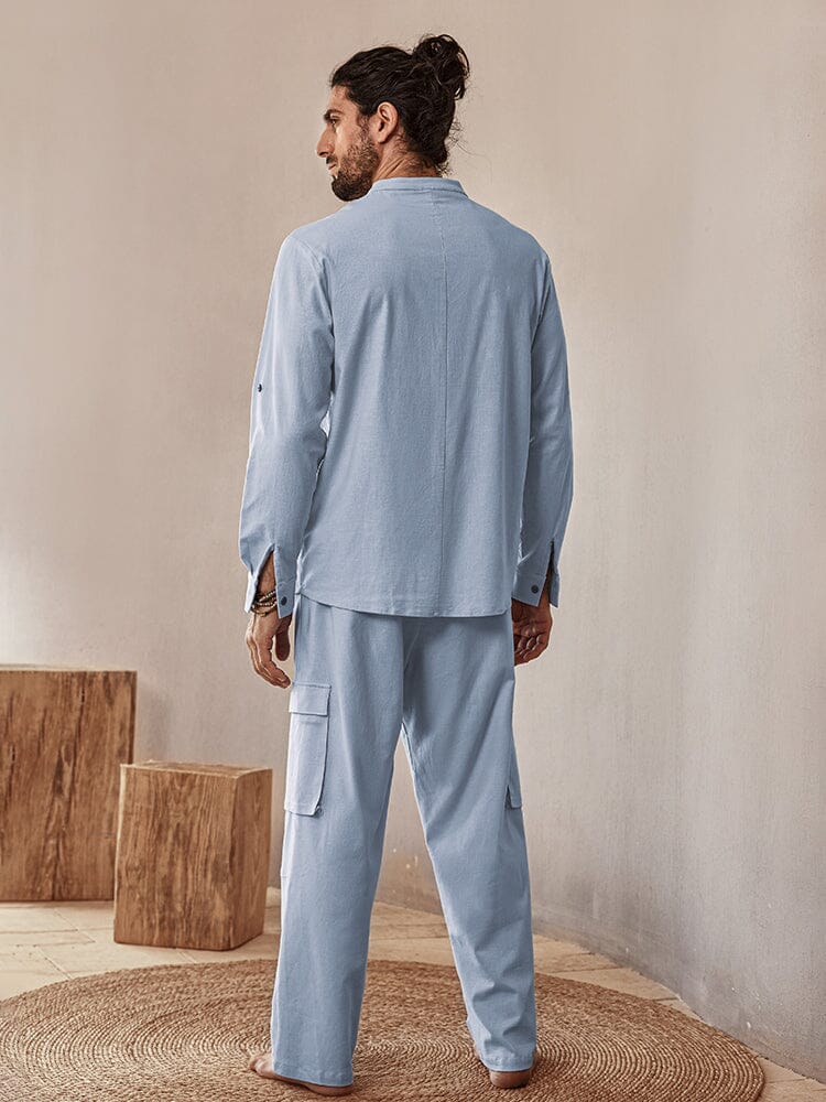 Casual Leinen Blend Hemd Set