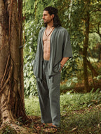 Casual Leinen Blend Hemd Set