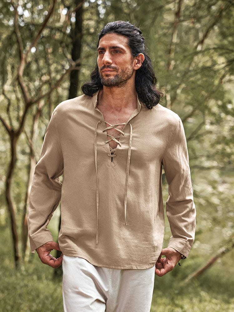 Casual Drawstring Leinen Blend Hemd