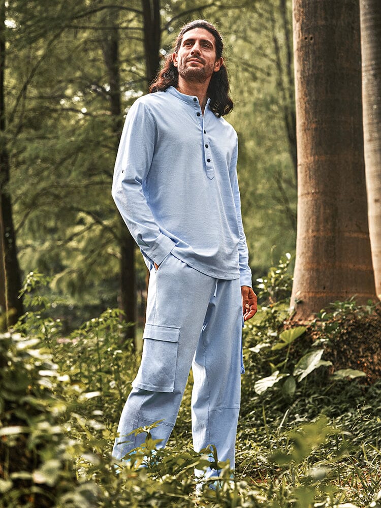 Casual Leinen Blend Hemd Set
