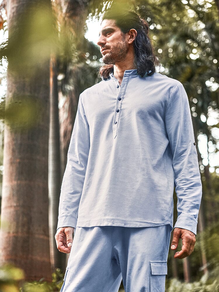 Casual Leinen Blend Hemd Set
