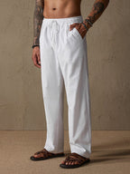 Casual Lockere Fit Baumwolle Leinen Straight Hose