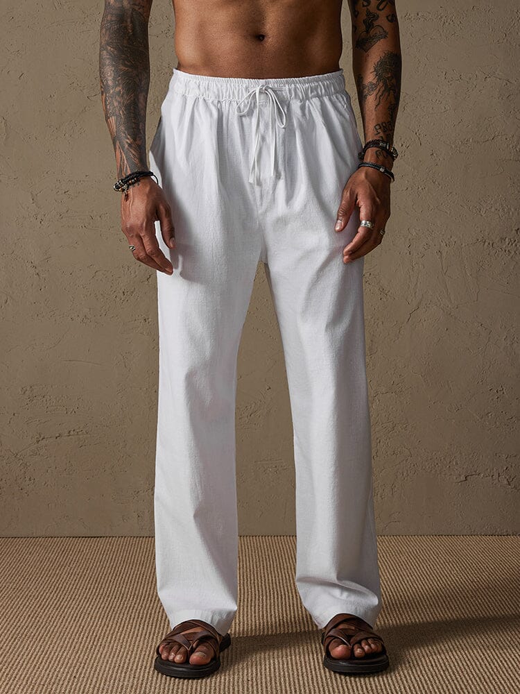 Casual Lockere Fit Baumwolle Leinen Straight Hose