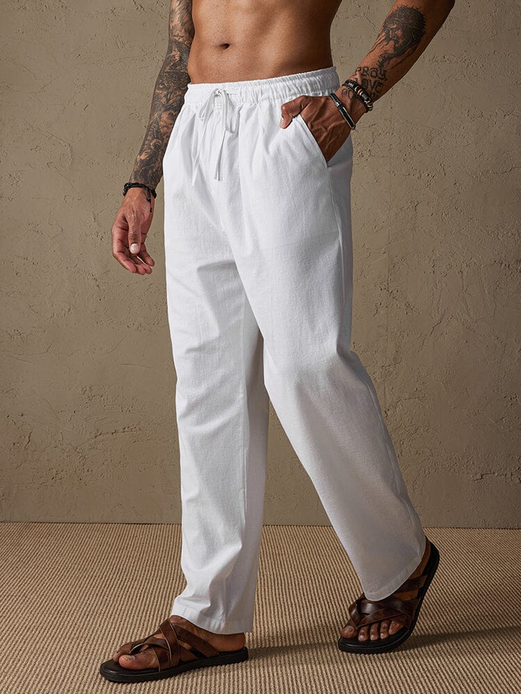 Casual Lockere Fit Baumwolle Leinen Straight Hose