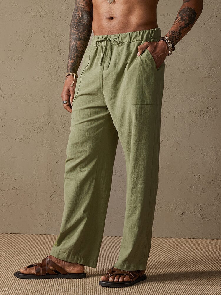 Baumwolle Leinen Stil Yoga Hose With Pockets