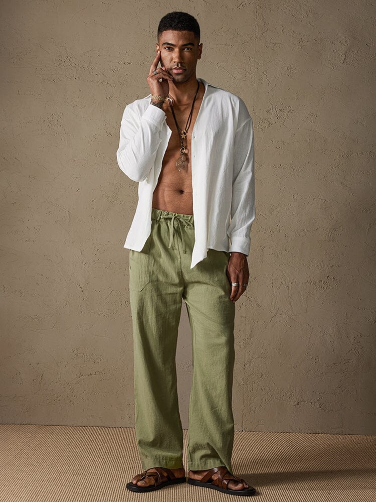Baumwolle Leinen Stil Yoga Hose With Pockets