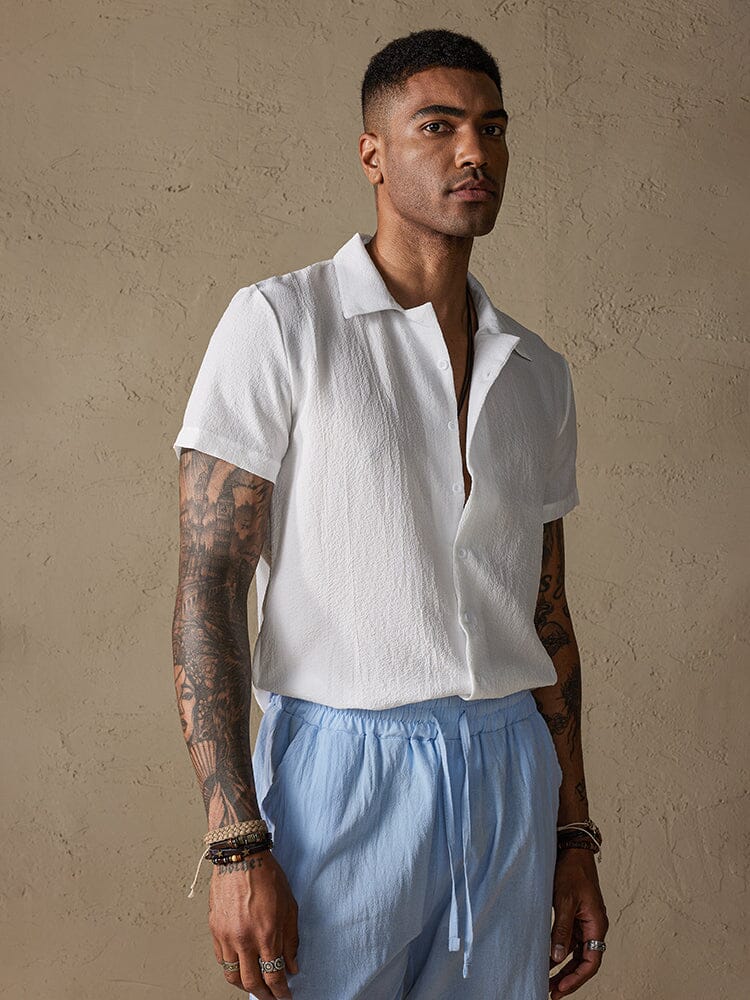 Uni Color Baumwolle Leinen Simple Casual Hemd