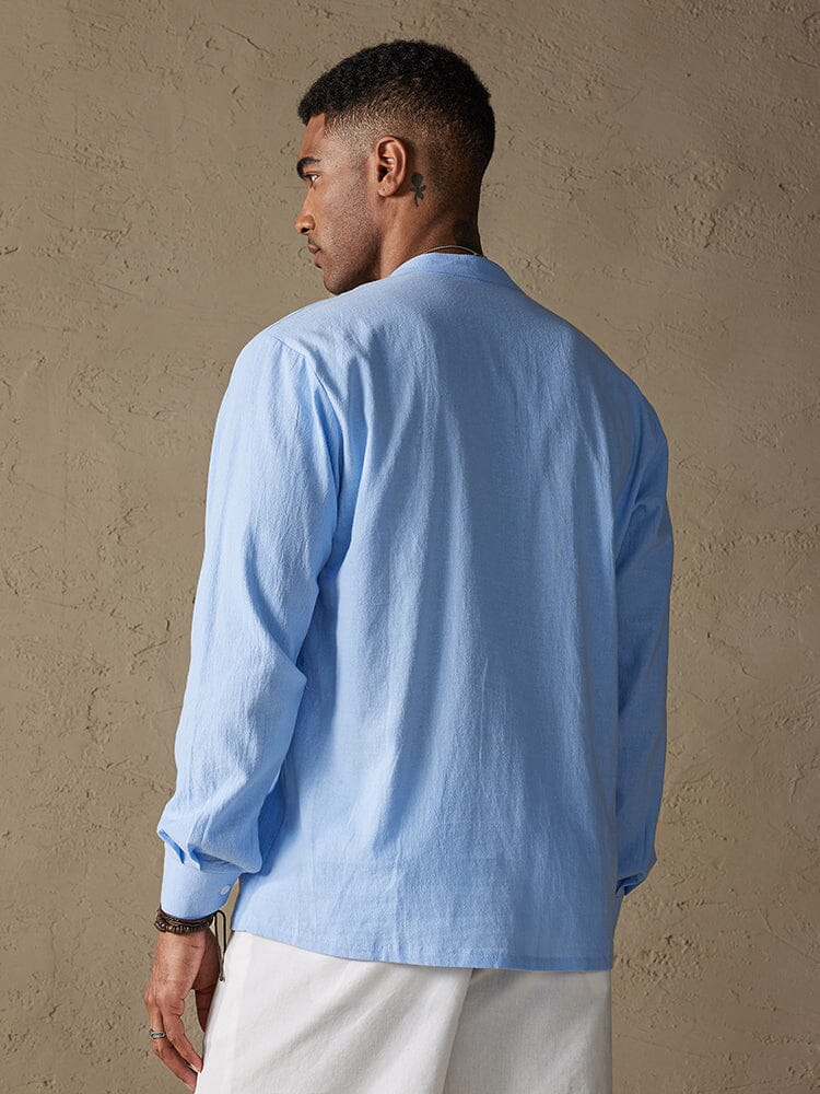 Leinen V-neck Strand Lang-sleeved Hemd