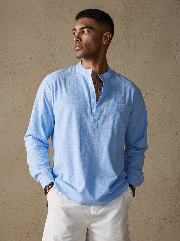 Leinen V-neck Strand Lang-sleeved Hemd
