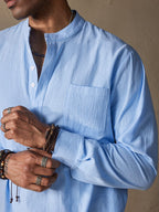 Leinen V-neck Strand Lang-sleeved Hemd