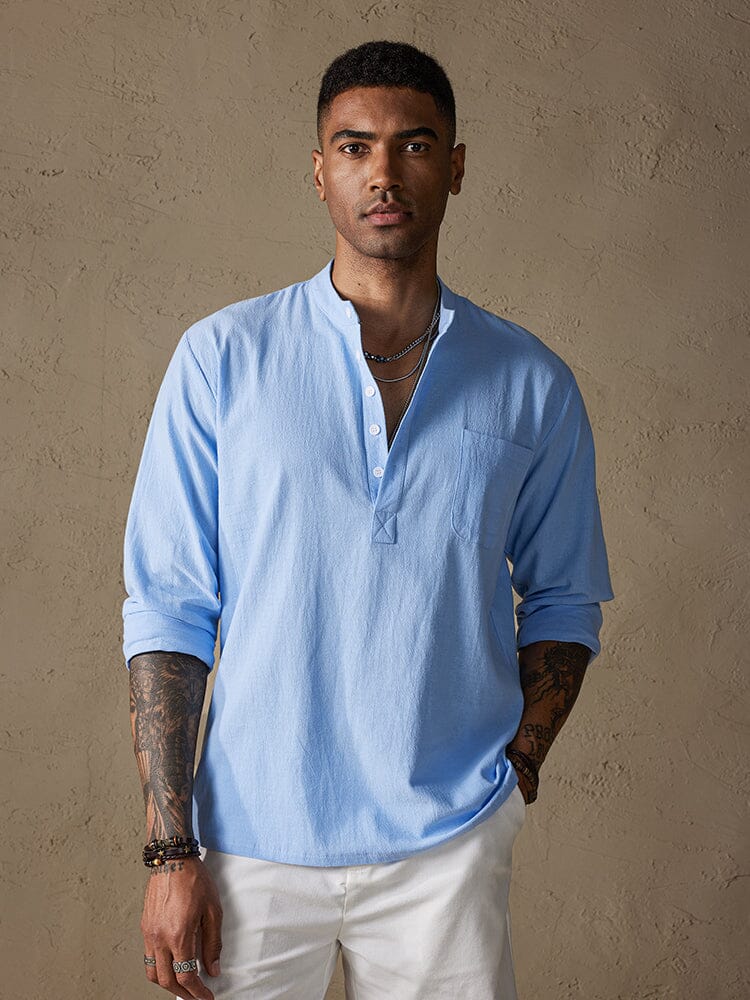 Leinen V-neck Strand Lang-sleeved Hemd