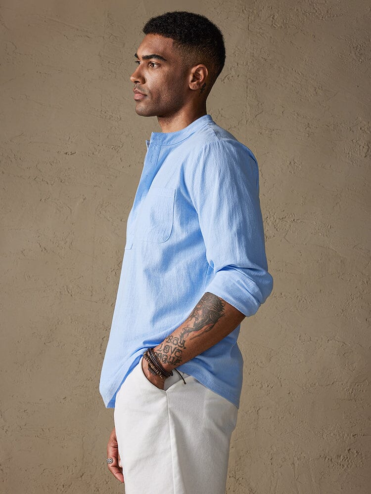 Leinen V-neck Strand Lang-sleeved Hemd