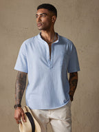 Fashion Baumwolle Leinen Half Knopf Hemd