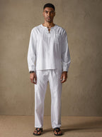 Uni Color Lang Ärmel Casual Baumwolle Leinen Set