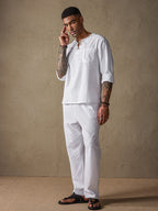 Uni Color Lang Ärmel Casual Baumwolle Leinen Set