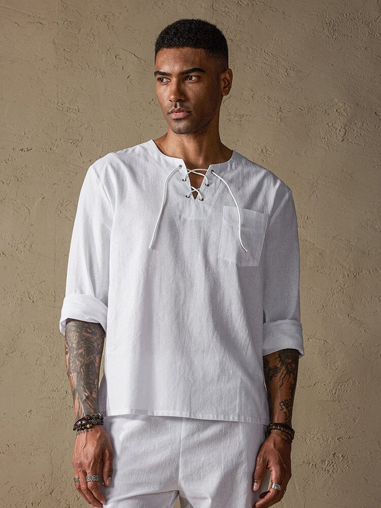 Uni Color Lang Ärmel Casual Baumwolle Leinen Set