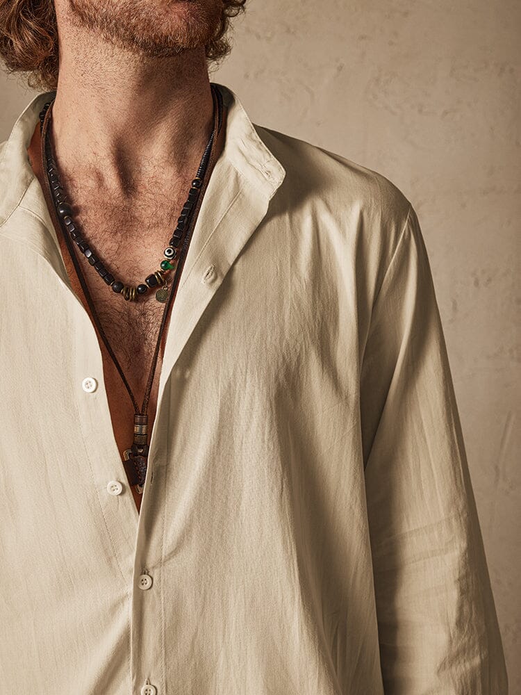 Casual Uni Color Baumwolle Leinen Strand Hemd Set