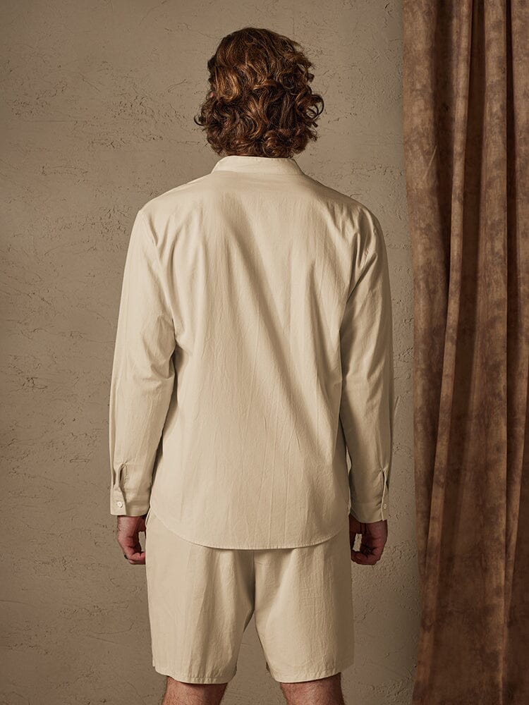 Casual Uni Color Baumwolle Leinen Strand Hemd Set