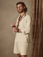 Casual Uni Color Baumwolle Leinen Strand Hemd Set