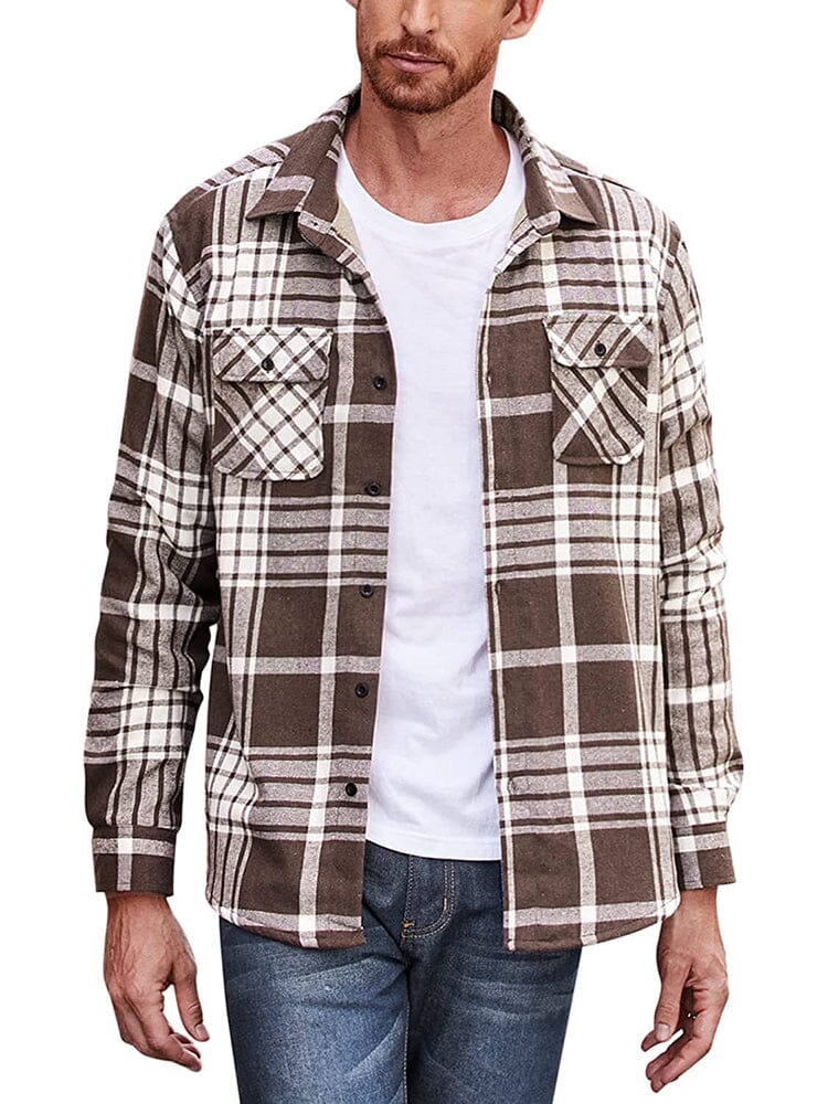 Lined Flannel Plaid Lang Ärmel Hemd