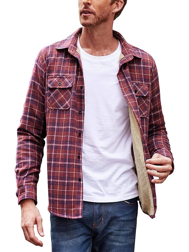 Lined Flannel Plaid Lang Ärmel Hemd