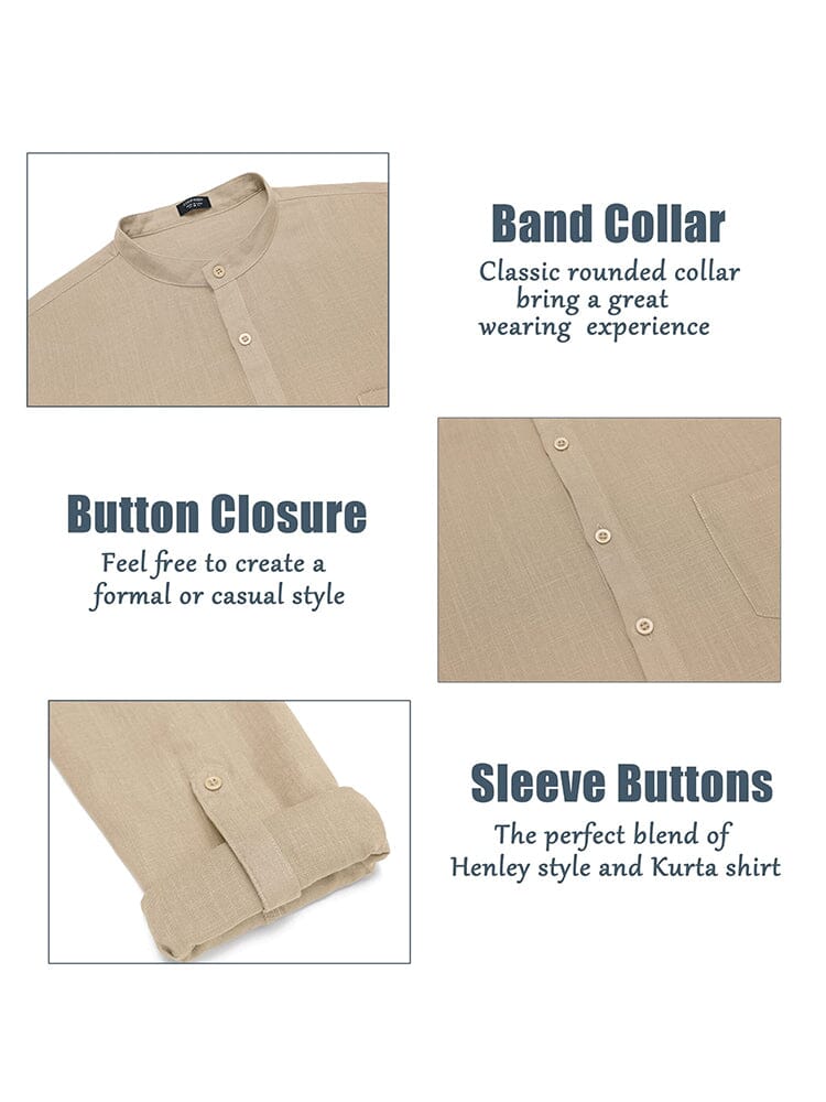 Leinen Henley Lang Ärmel Hemden with Pocket