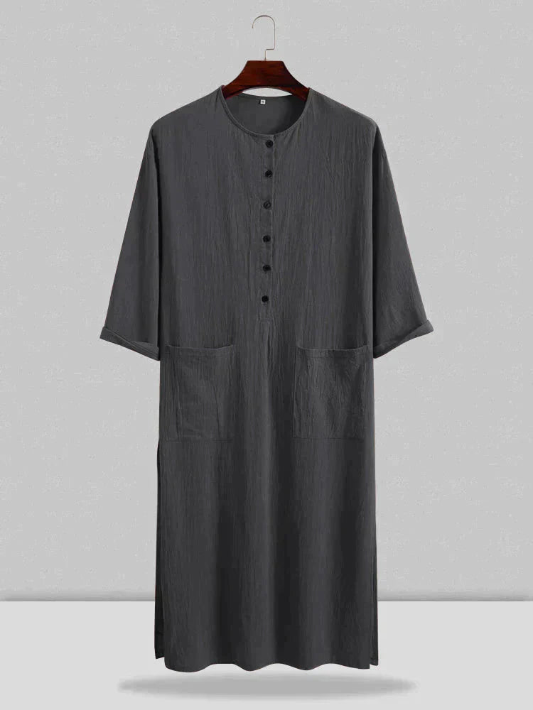 Lang Baumwolle Leinen Stil Slit Hemd