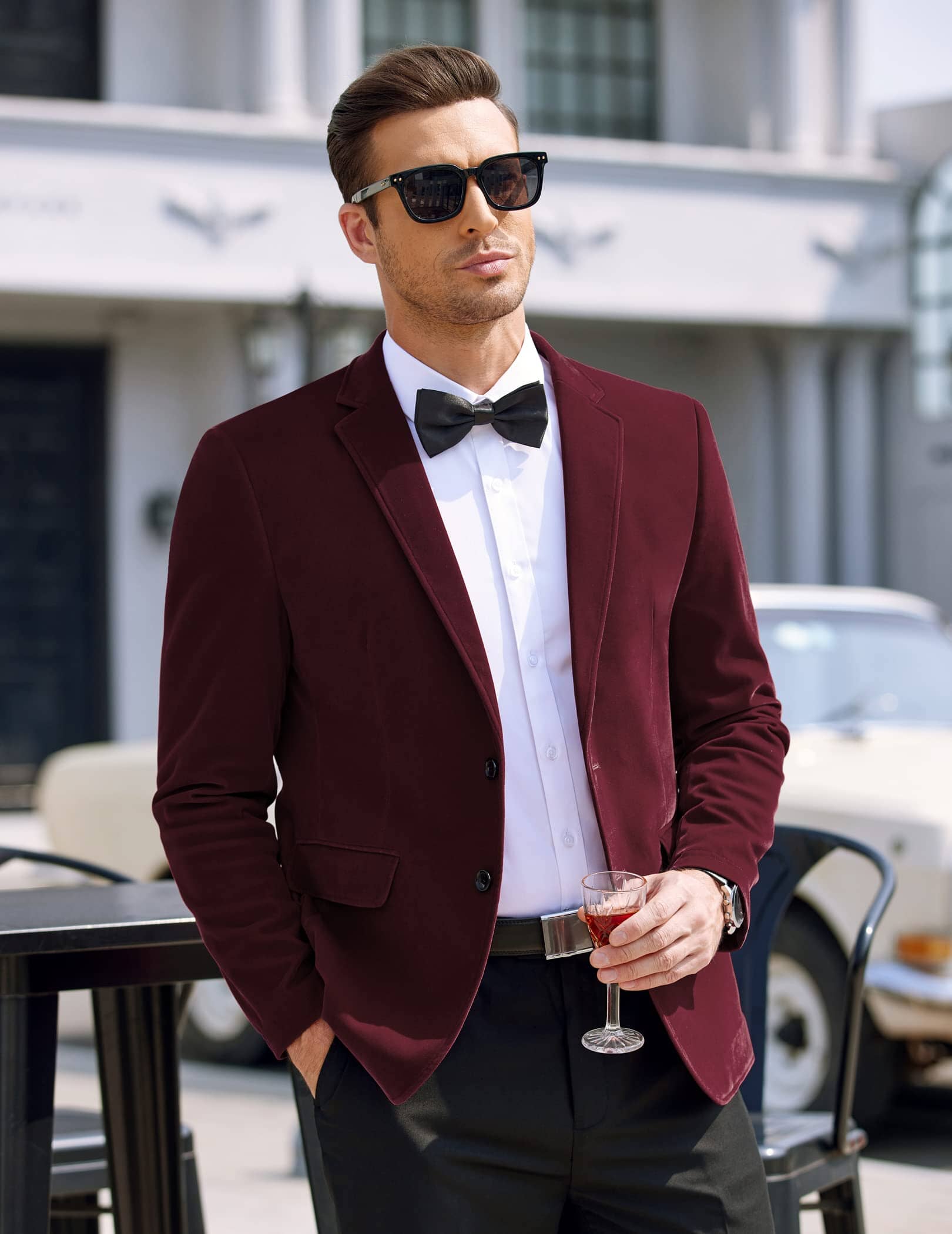Two Knopf Slim Fit Blazer Retro Tuxedo Anzug Jacken