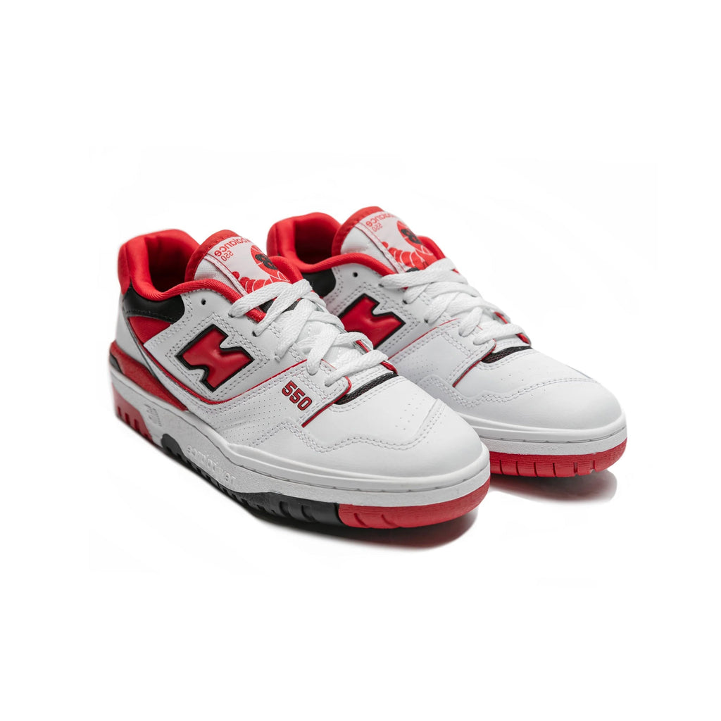 New Balance 550 Schuhe Herren Weiß Rot und Schwarz Stil Retro Basket