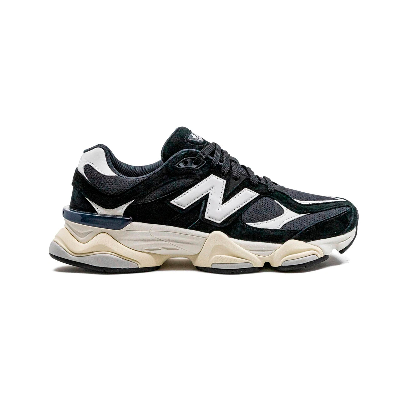 New Balance 9060 Schuhe Herren Schwarz und Weiß in Leder Scamosciata Retro
