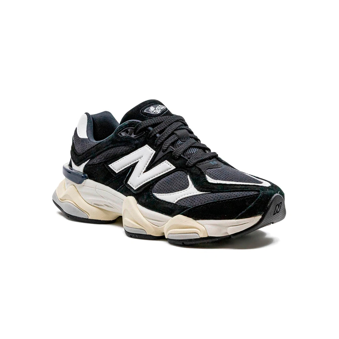 New Balance 9060 Schuhe Herren Schwarz und Weiß in Leder Scamosciata Retro