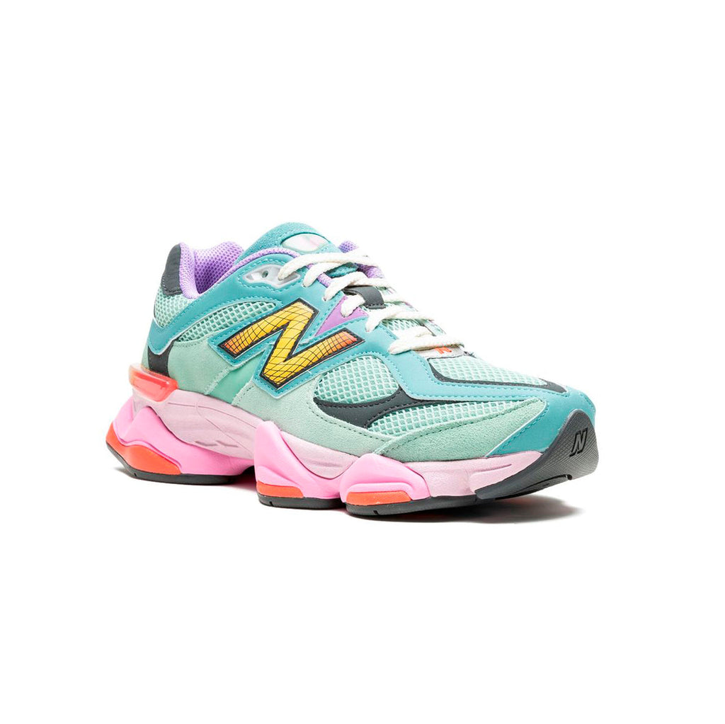 New Balance 9060 Schuhe Damen Grün Menta und Rosa Neon in Mesh und Leder