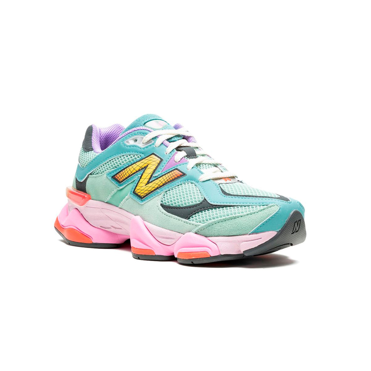 New Balance 9060 Schuhe Damen Grün Menta und Rosa Neon in Mesh und Leder