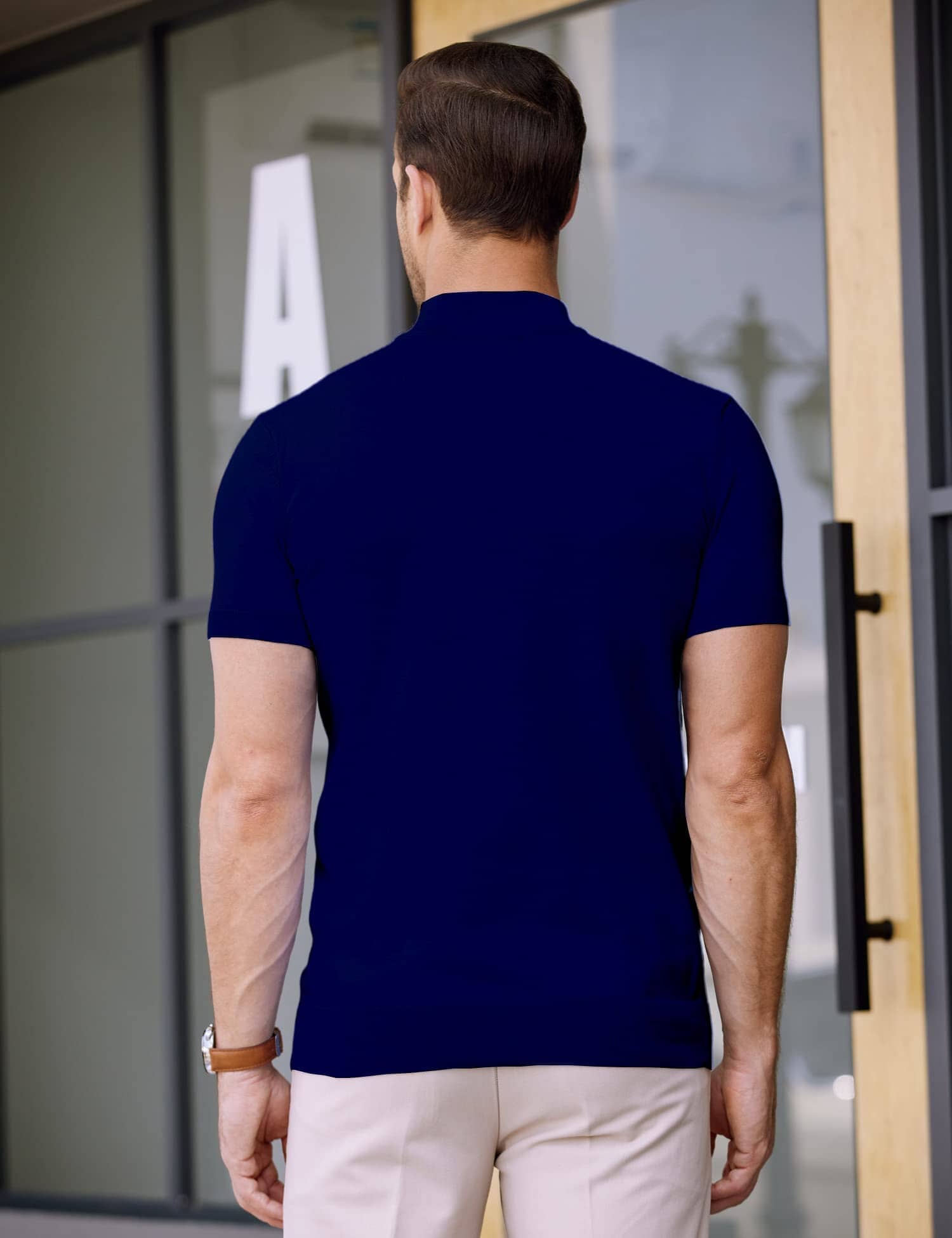 Rollkragen Slim Fit Strick-Kurzarm-Pullover