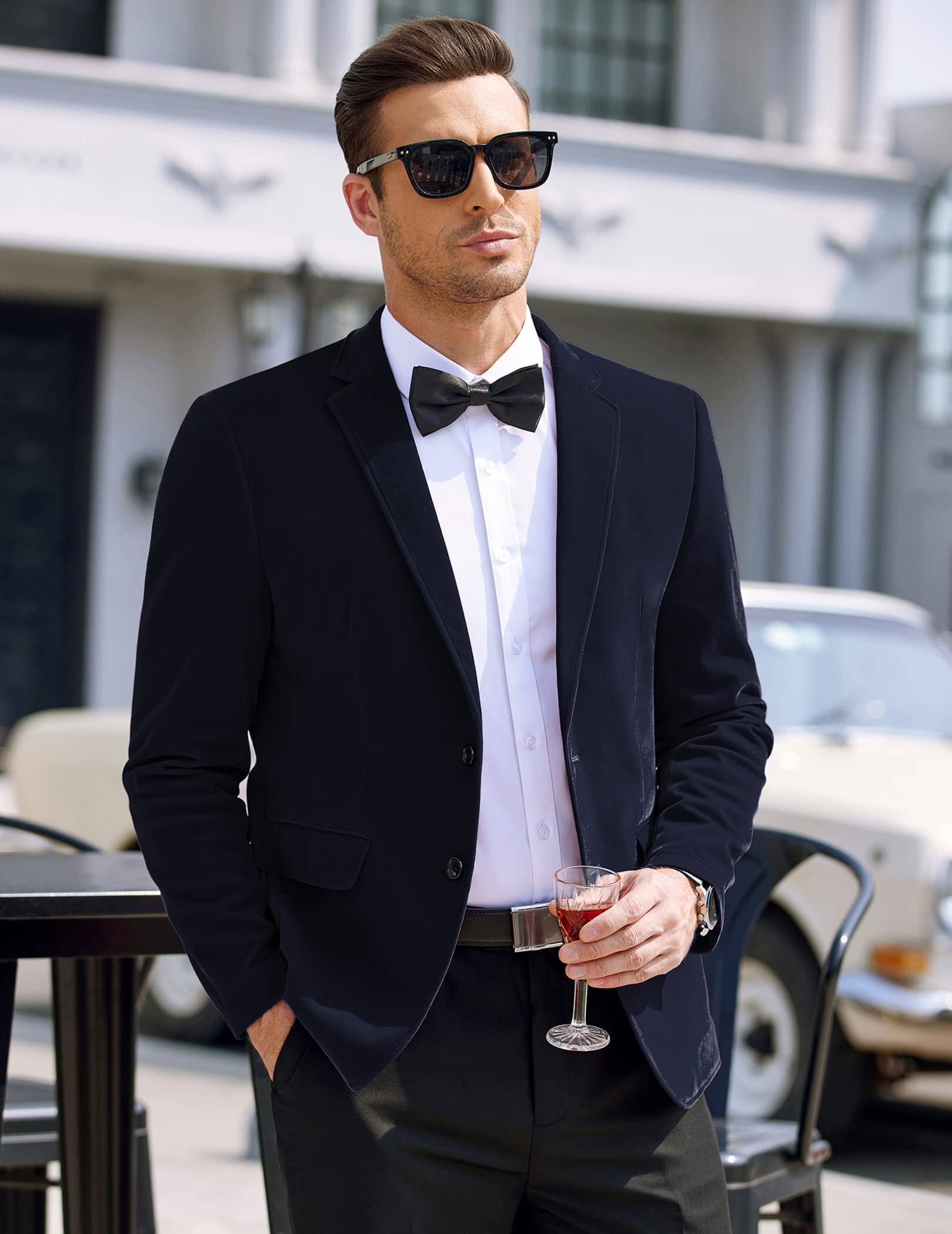 Two Knopf Slim Fit Blazer Retro Tuxedo Anzug Jacken