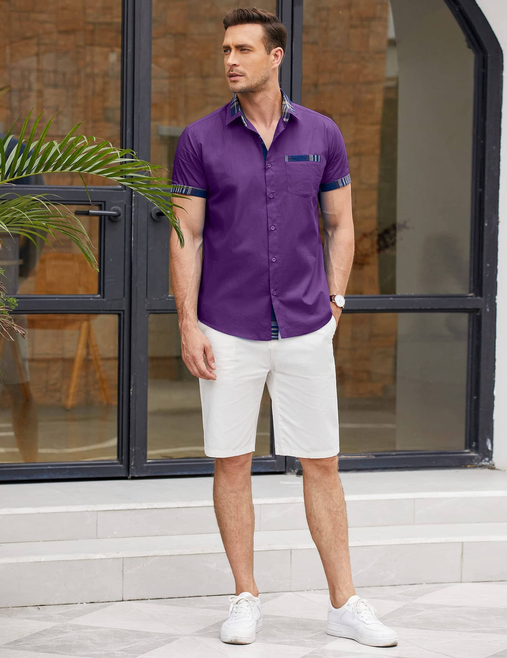 Casual Plaid Kragen Leinen Stil Hemd