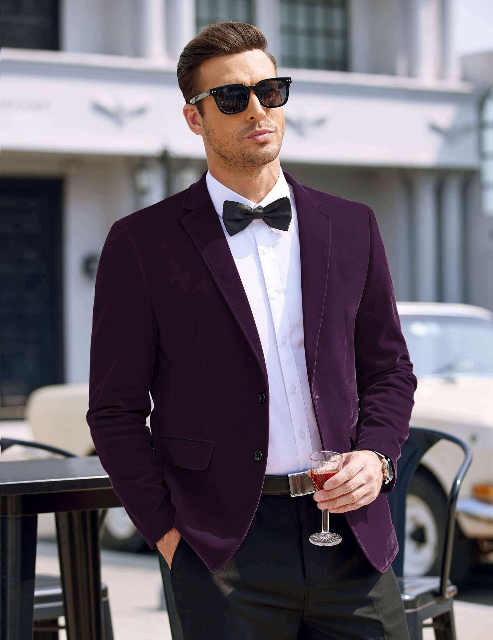 Two Knopf Slim Fit Blazer Retro Tuxedo Anzug Jacken