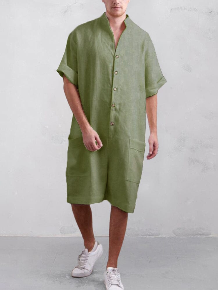 Stand Kragen Baumwolle Leinen Jumpsuit