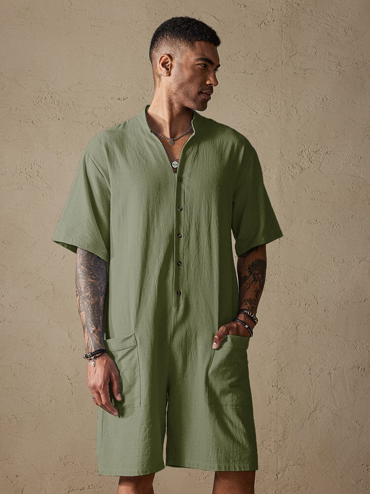 Baumwolle Stand Kragen Jumpsuit