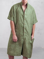 Stand Kragen Baumwolle Leinen Jumpsuit