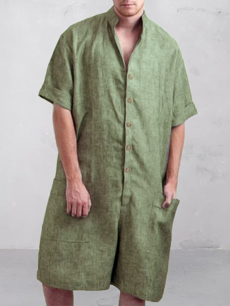 Stand Kragen Baumwolle Leinen Jumpsuit