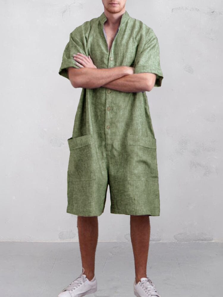 Stand Kragen Baumwolle Leinen Jumpsuit