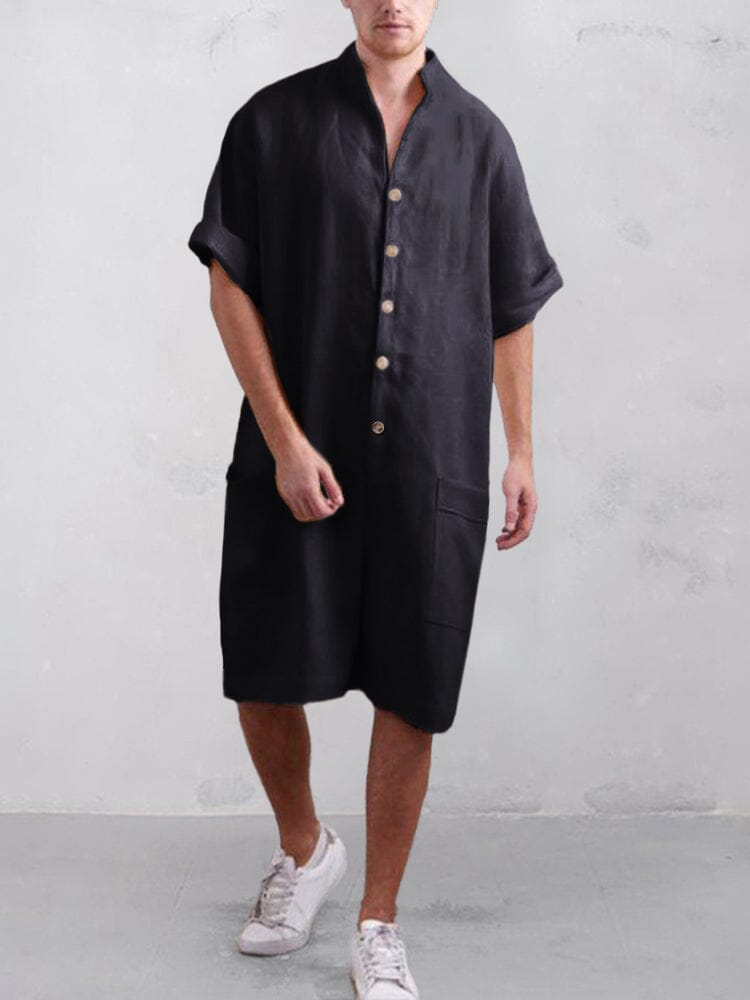 Stand Kragen Baumwolle Leinen Jumpsuit
