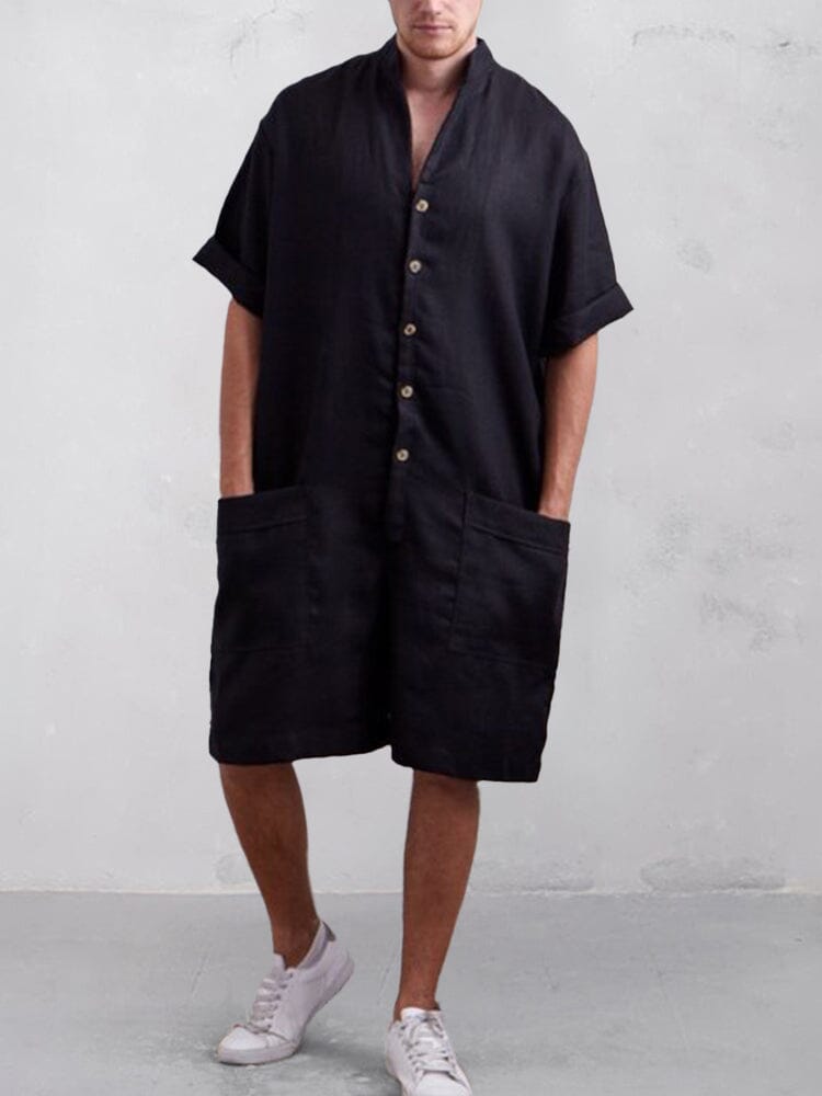Stand Kragen Baumwolle Leinen Jumpsuit