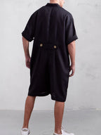 Stand Kragen Baumwolle Leinen Jumpsuit